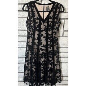 Taylor  Women’s Black Floral Lace Dress W/ Tan Lining Sleeveless Sz 4 Fairygoth